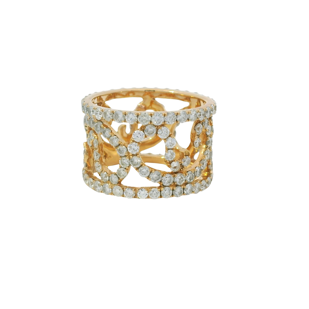 18K Rose Gold Natural 3.79 Carat Diamond Swirling Vines Ring