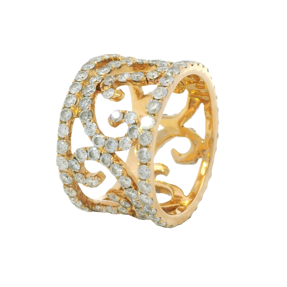 18K Rose Gold Natural 3.79 Carat Diamond Swirling Vines Ring