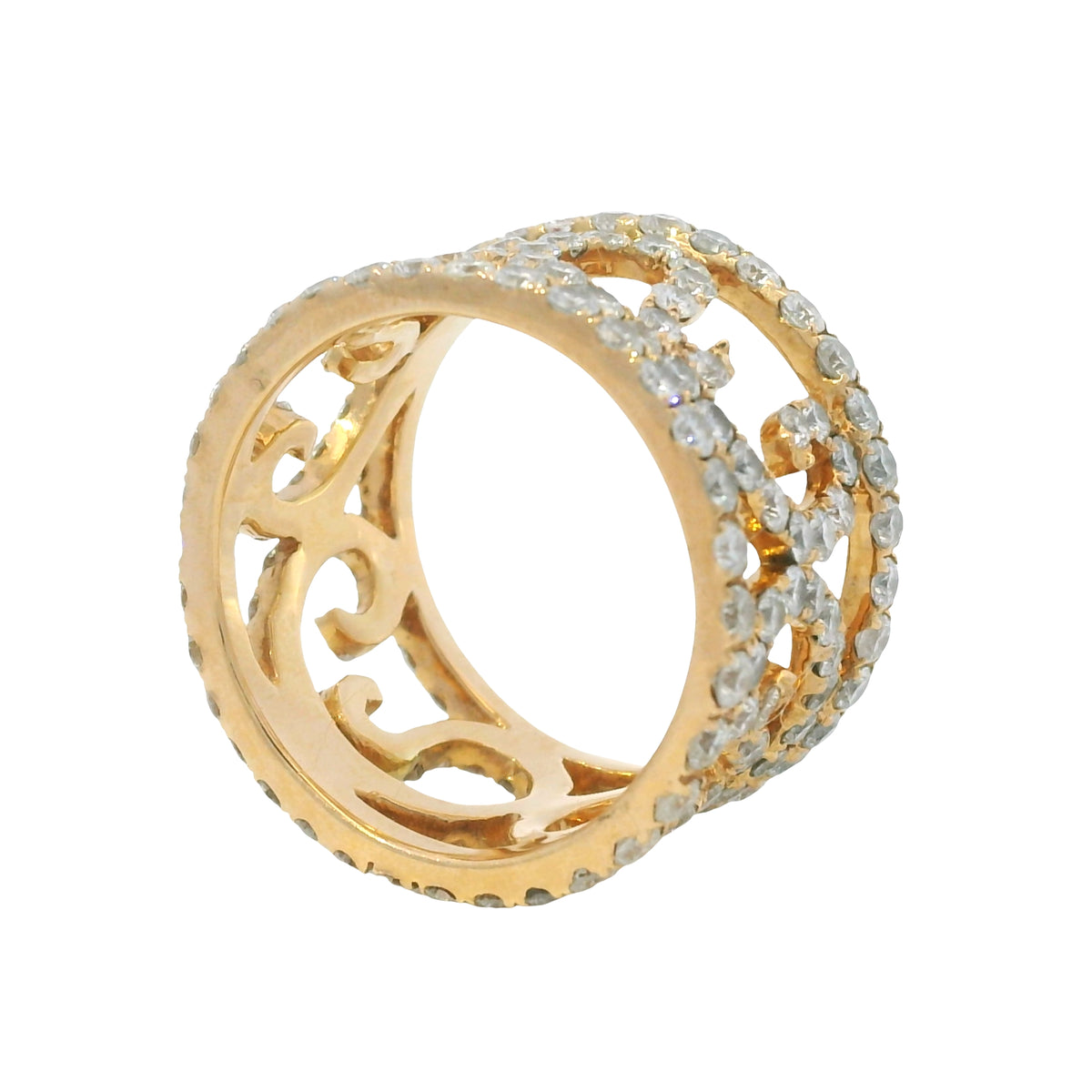 18K Rose Gold Natural 3.79 Carat Diamond Swirling Vines Ring