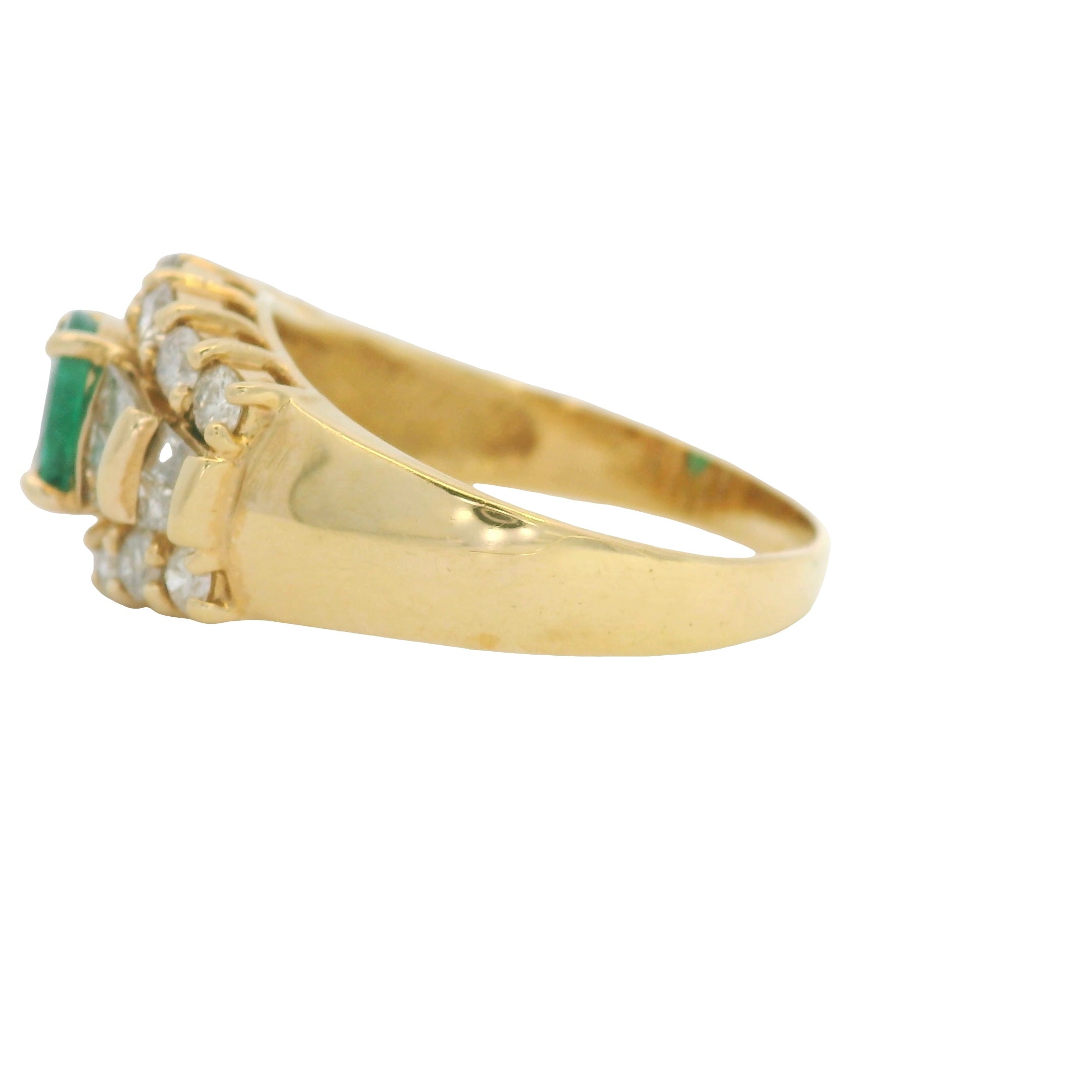 14K Yellow Gold Oval Shape Emerald Diamond Mosaic Fashion Ring