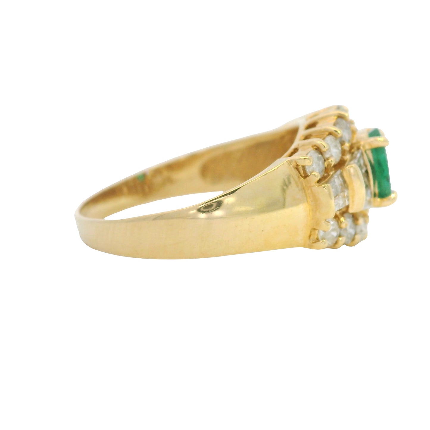 14K Yellow Gold Oval Shape Emerald Diamond Mosaic Fashion Ring