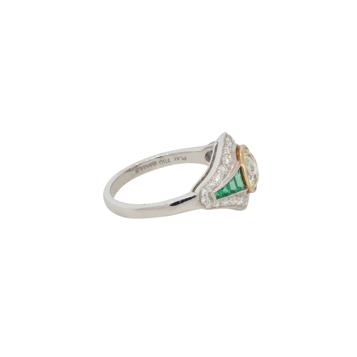 Platinum 1.46ctw Diamond and Emerald Art Deco Ring  