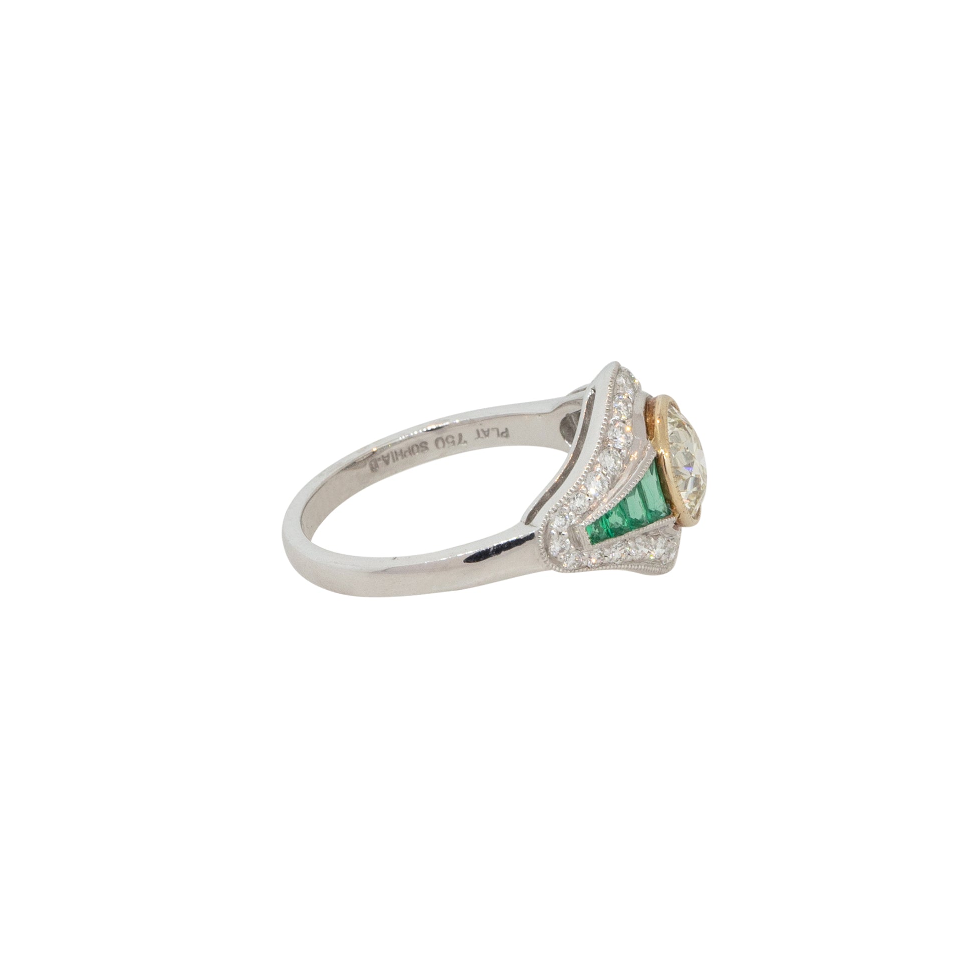 Platinum 1.46ctw Diamond and Emerald Art Deco Ring  