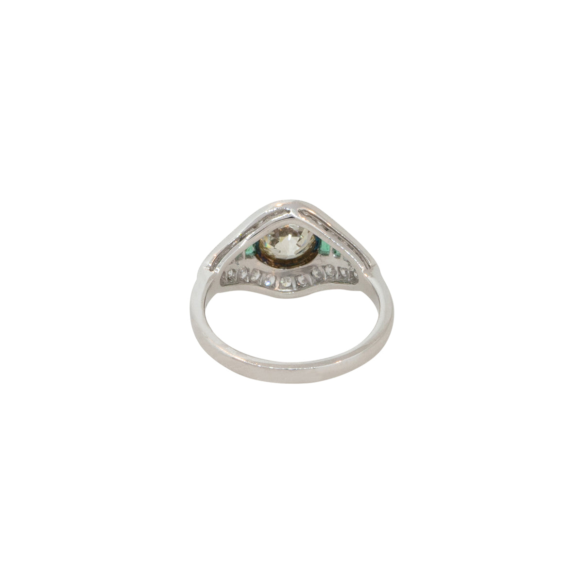 Platinum 1.46ctw Diamond and Emerald Art Deco Ring  