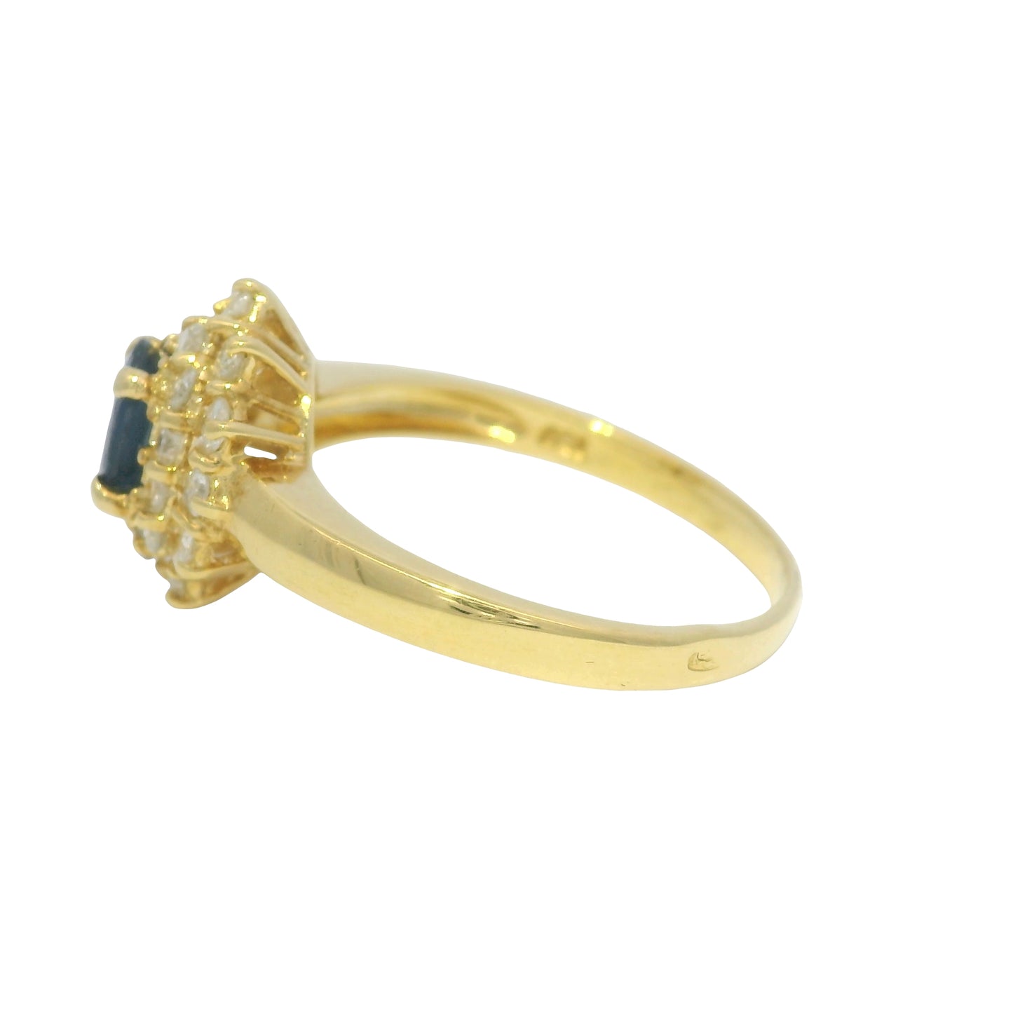 18k Yellow Gold Oval Cut Sapphire &amp; Diamond Cluster Halo Ring