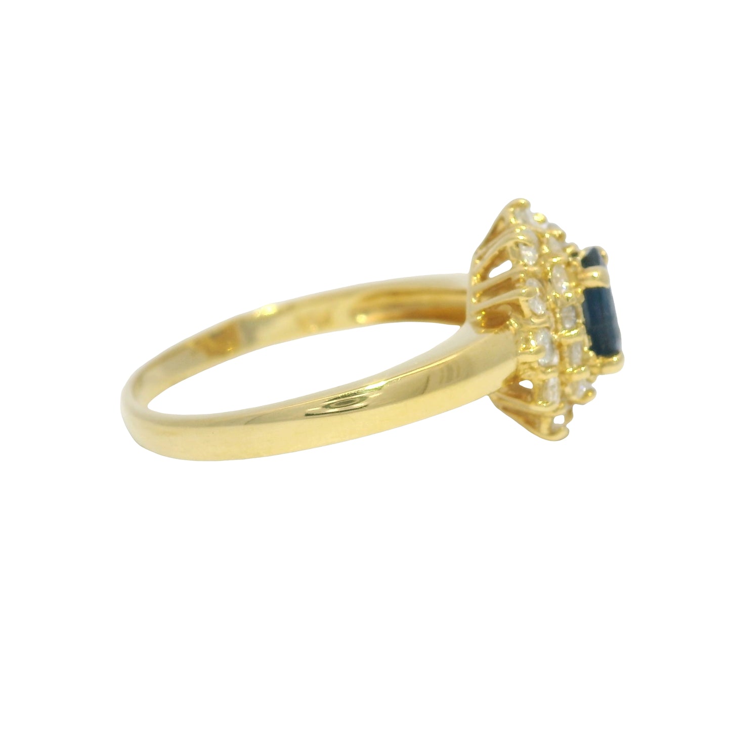 18k Yellow Gold Oval Cut Sapphire &amp; Diamond Cluster Halo Ring