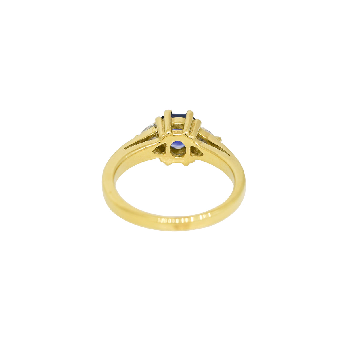 18k Yellow Gold Emerald Cut Sapphire & Diamond Side Stone Ring — product photo 4