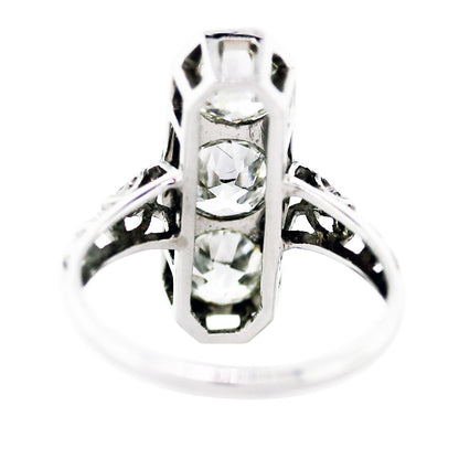 18K White Gold Vintage 3 Stone Diamond Cocktail Ring