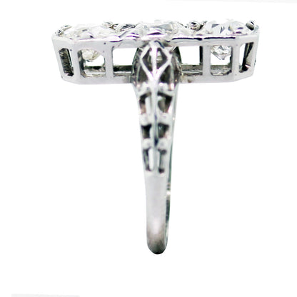 18K White Gold Vintage 3 Stone Diamond Cocktail Ring