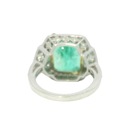 Platinum Natural 7.19 Carat Emerald & Diamond Art Deco Ring