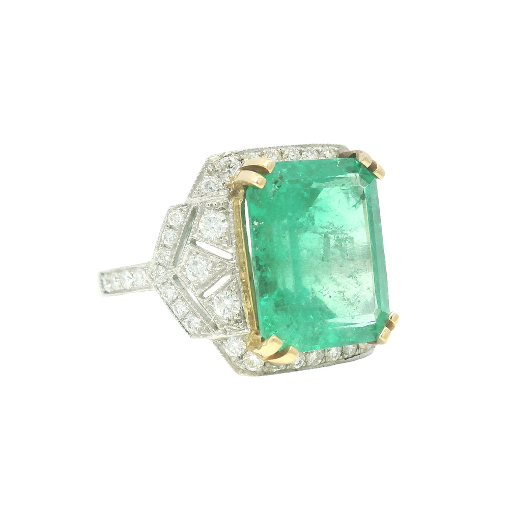 Platinum Natural 7.19 Carat Emerald & Diamond Art Deco Ring — product photo 2