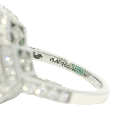 Platinum Natural 7.19 Carat Emerald & Diamond Art Deco Ring