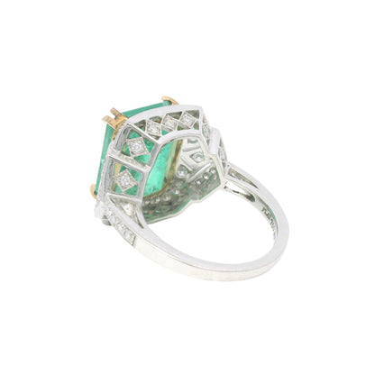 Platinum Natural 7.19 Carat Emerald & Diamond Art Deco Ring