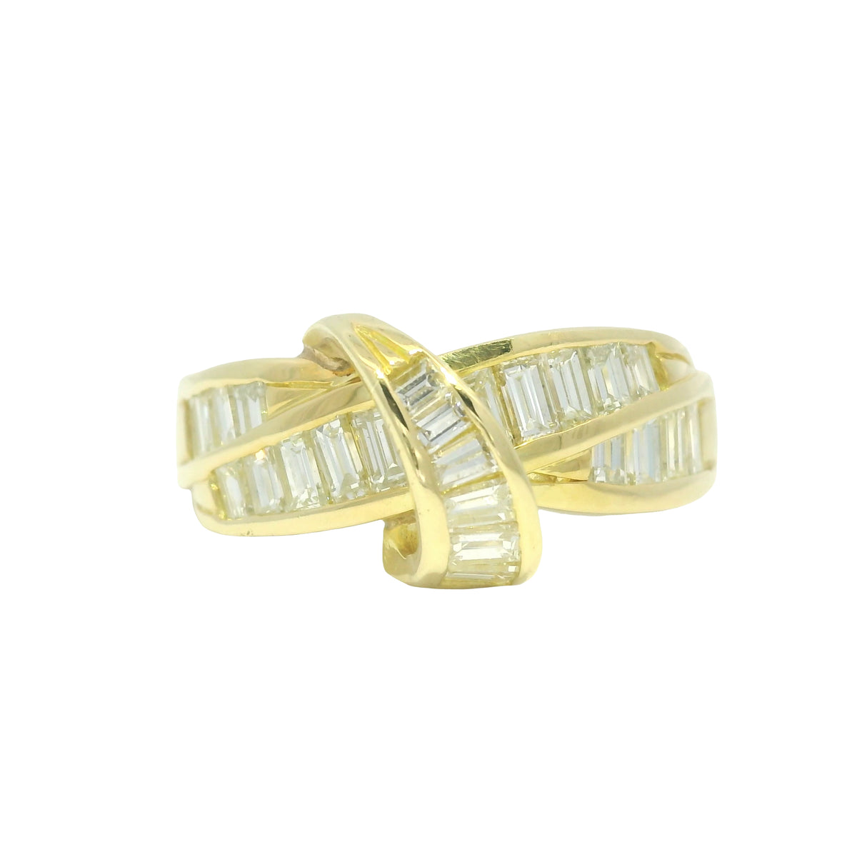 18k Yellow Gold Natural Baguette Cut Diamond Crossover Ring