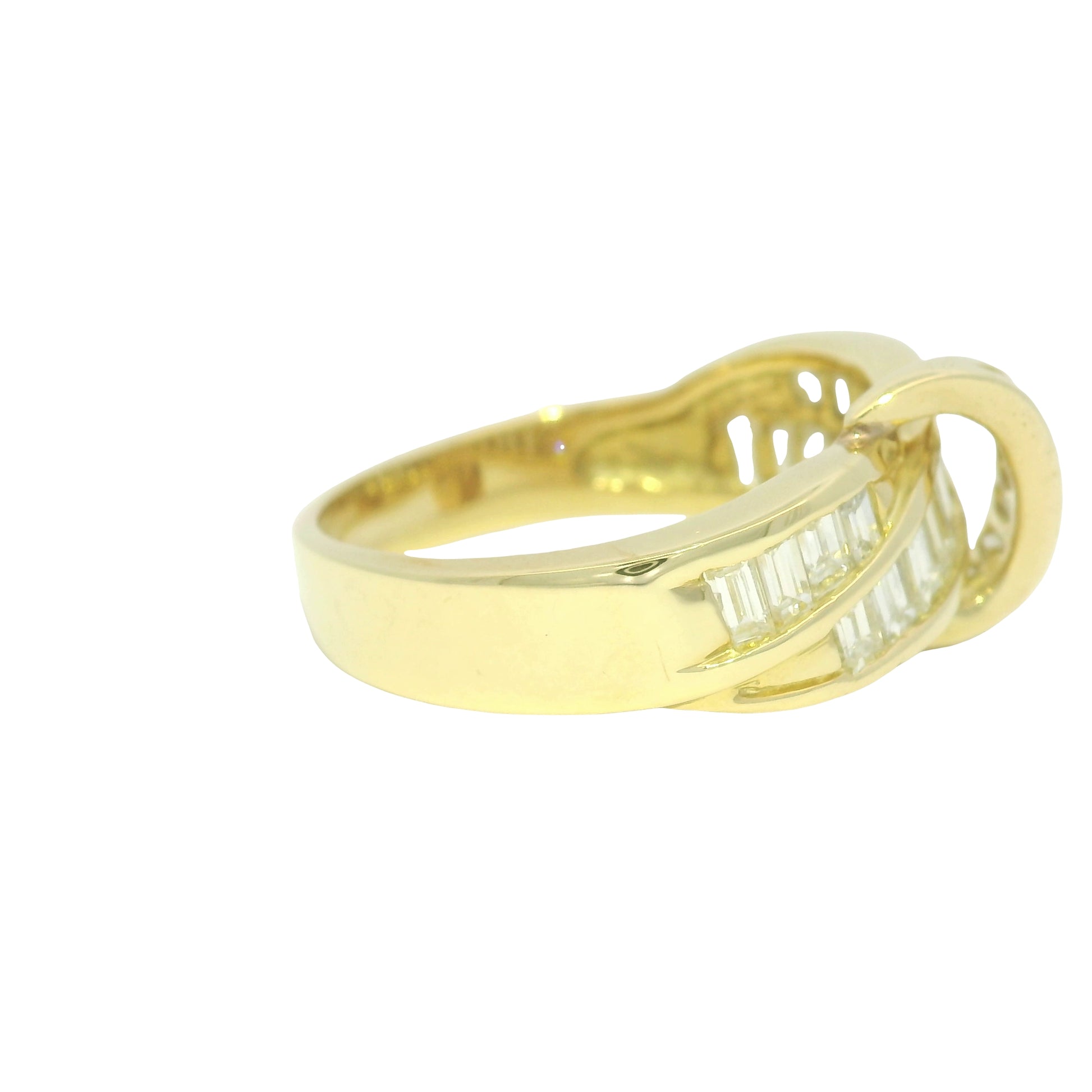 18k Yellow Gold Natural Baguette Cut Diamond Crossover Ring