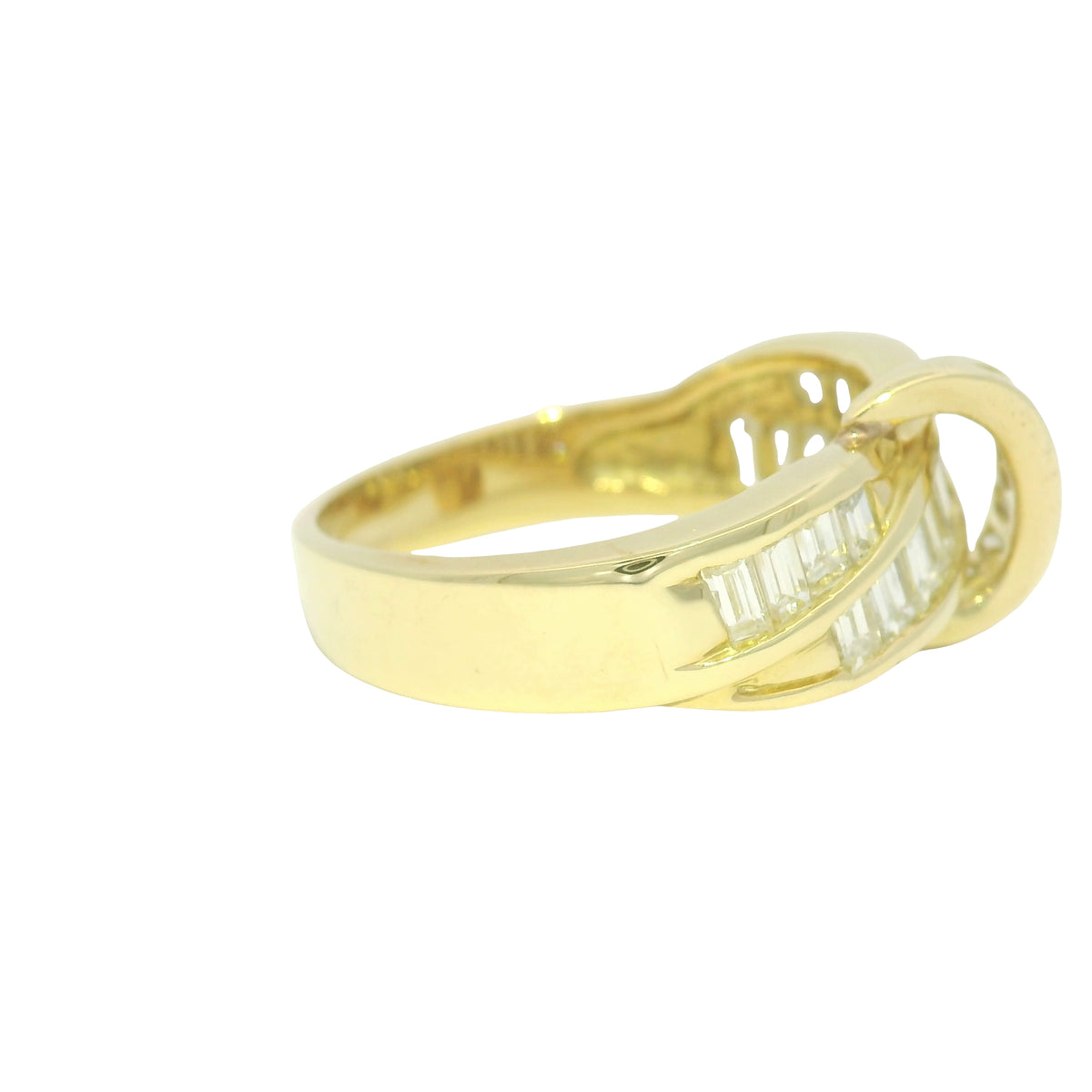18k Yellow Gold Natural Baguette Cut Diamond Crossover Ring