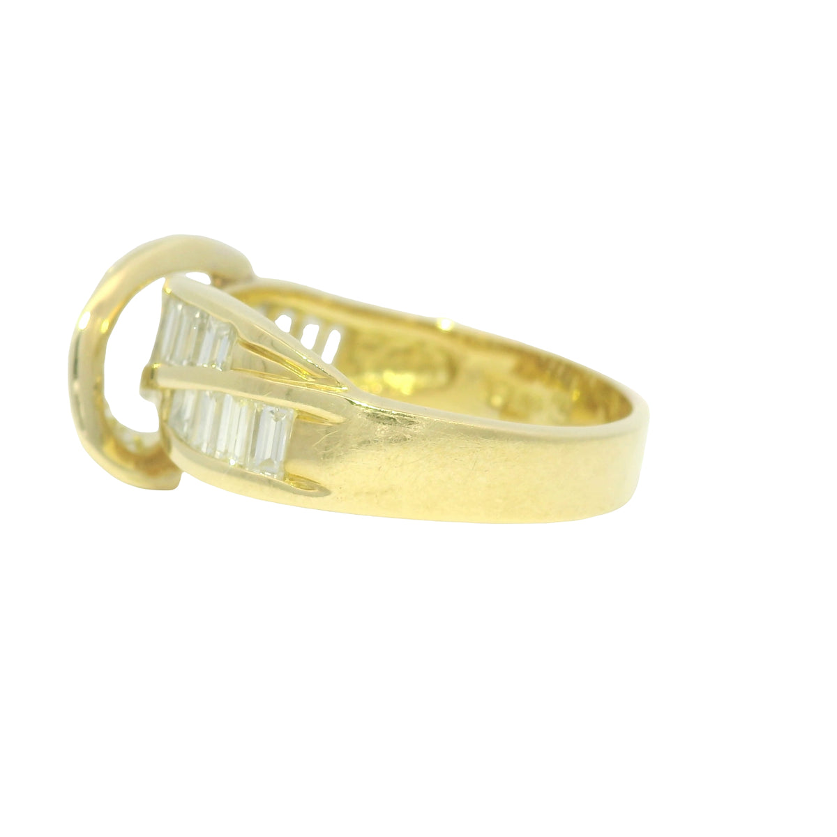 18k Yellow Gold Natural Baguette Cut Diamond Crossover Ring
