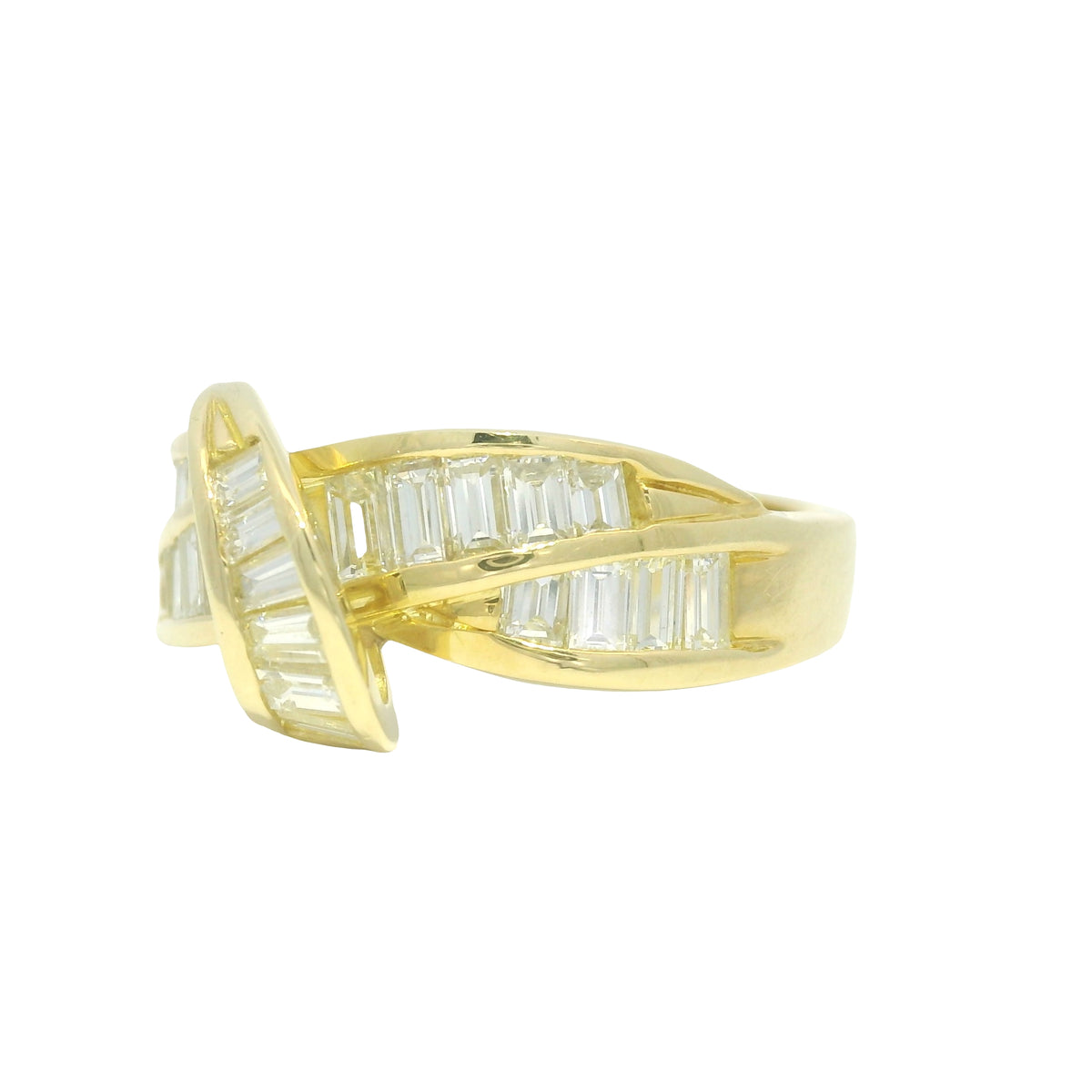 18k Yellow Gold Natural Baguette Cut Diamond Crossover Ring