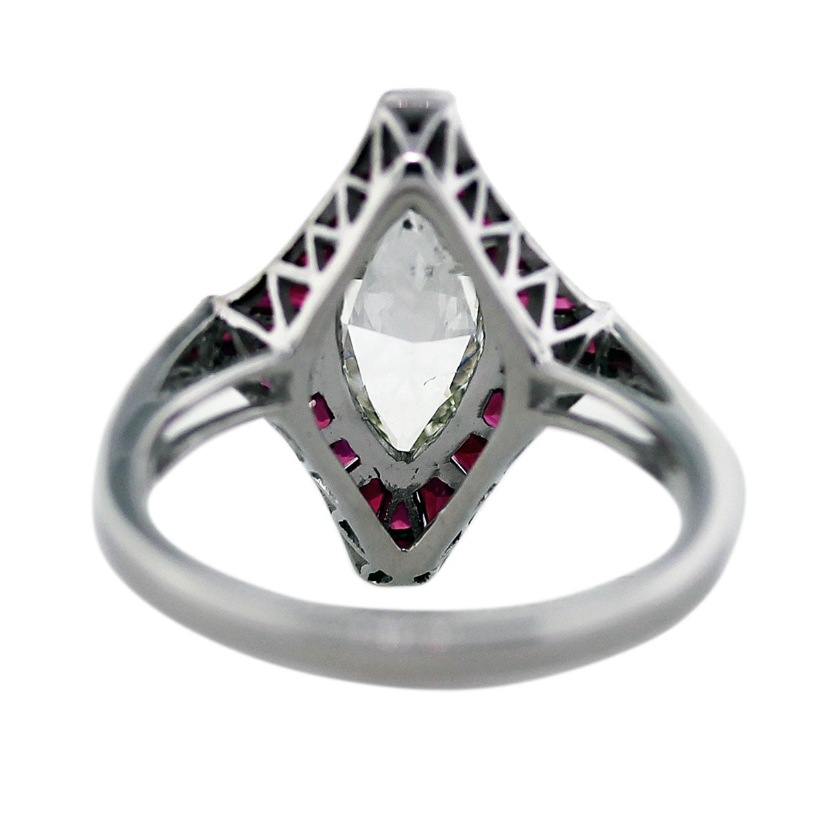 1 Carat Marquise Cut Diamond Platinum Ruby Engagement Ring
