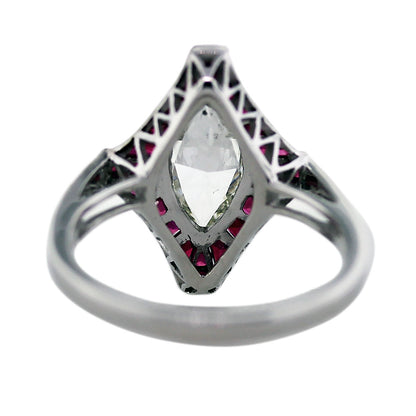 1 Carat Marquise Cut Diamond Platinum Ruby Engagement Ring