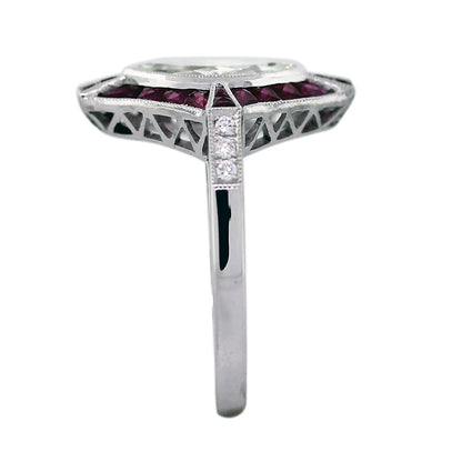 1 Carat Marquise Cut Diamond Platinum Ruby Engagement Ring