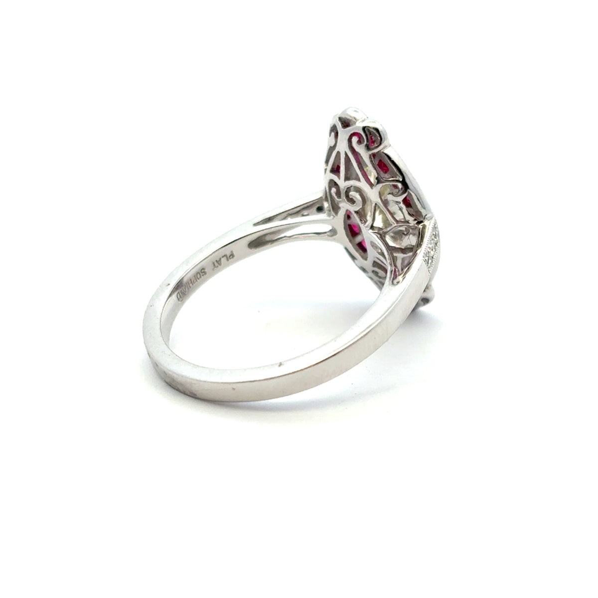 Platinum Natural Yellow Marquise Cut Diamond & Ruby Art Deco Ring — product photo 6