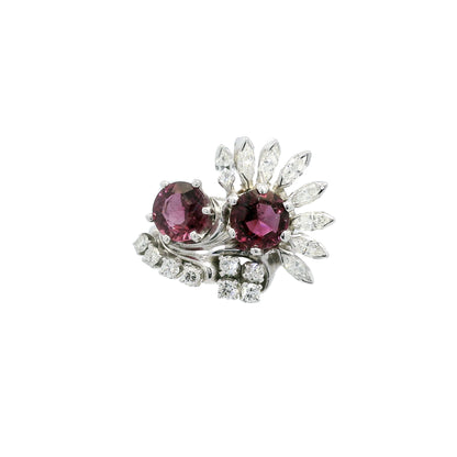 Platinum Round Pink Sapphire & Marquise Cut Diamond Ring