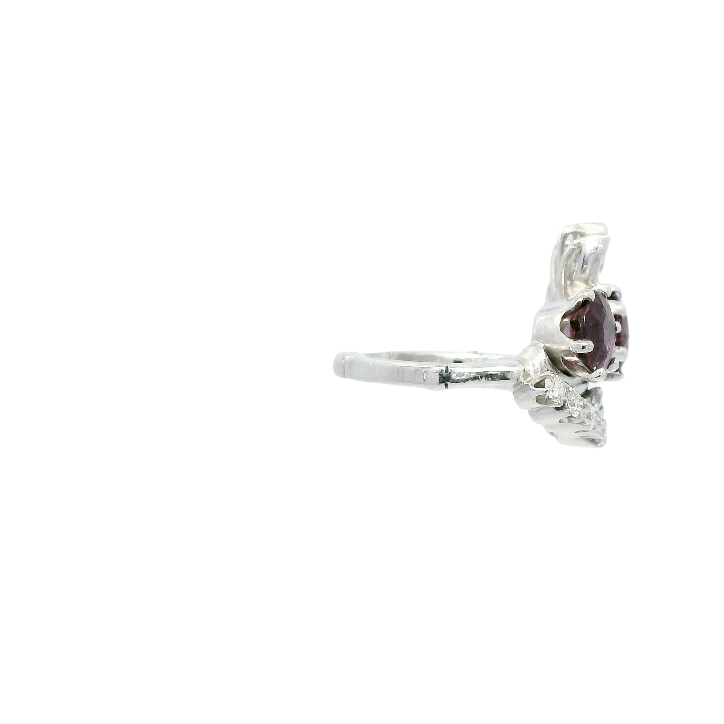 Platinum Round Pink Sapphire & Marquise Cut Diamond Ring