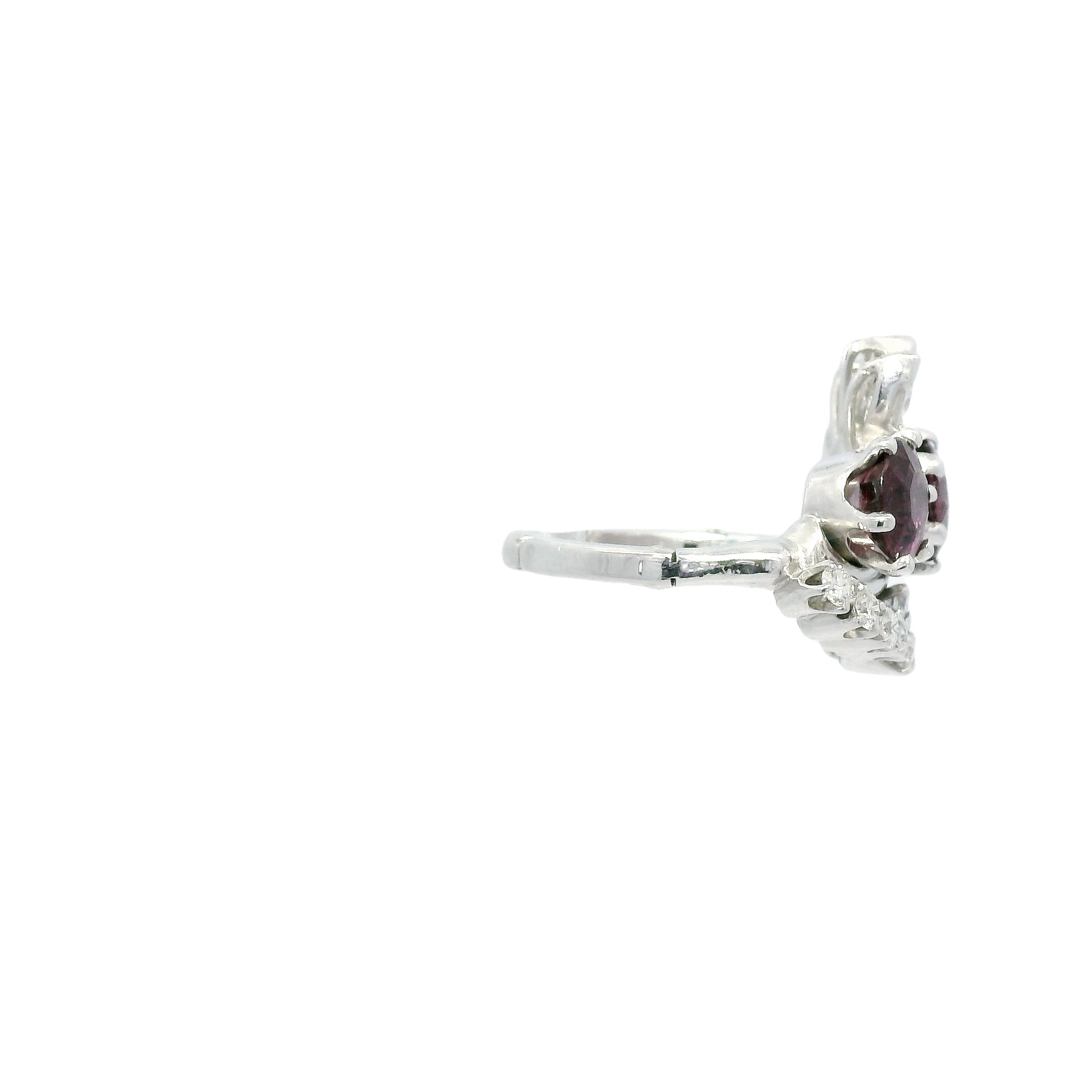 Platinum Round Pink Sapphire & Marquise Cut Diamond Ring