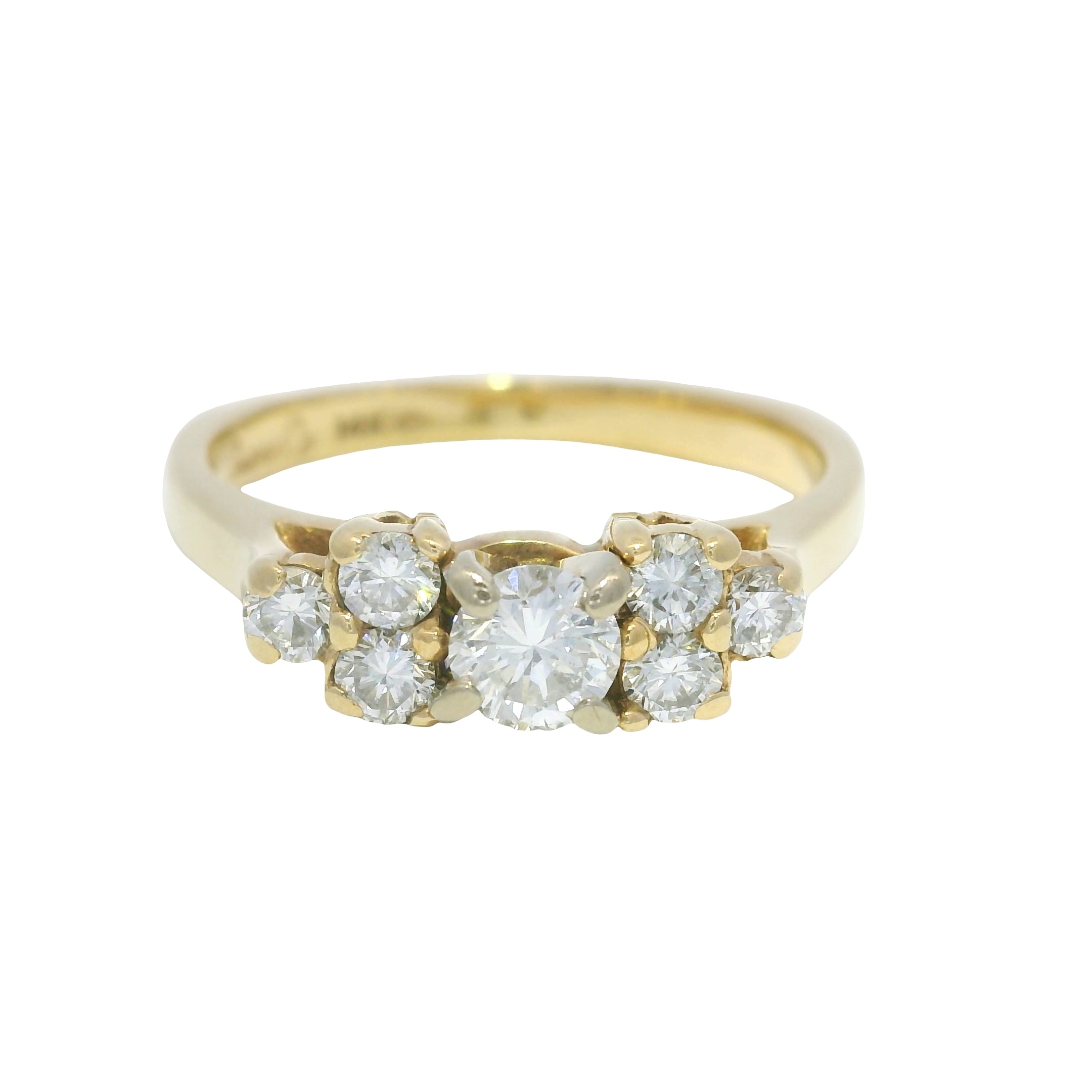 14K Yellow Gold Natural Round Brilliant Diamond 7 Stone Ring