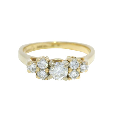 14K Yellow Gold Natural Round Brilliant Diamond 7 Stone Ring