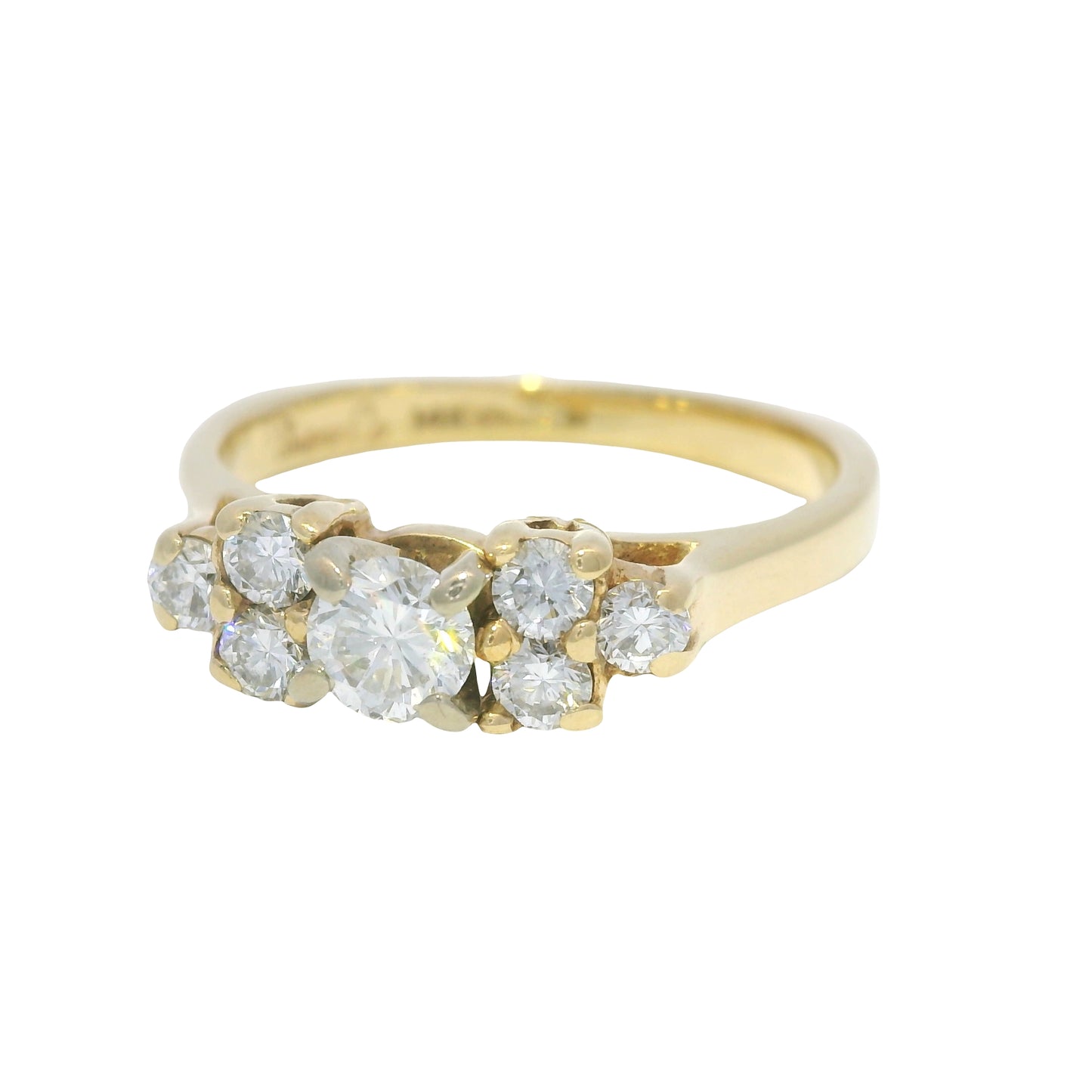 14K Yellow Gold Natural Round Brilliant Diamond 7 Stone Ring