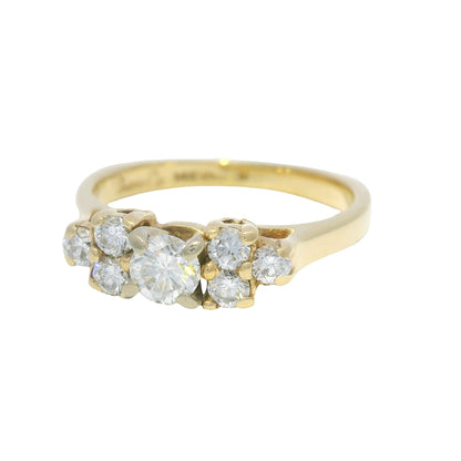 14K Yellow Gold Natural Round Brilliant Diamond 7 Stone Ring