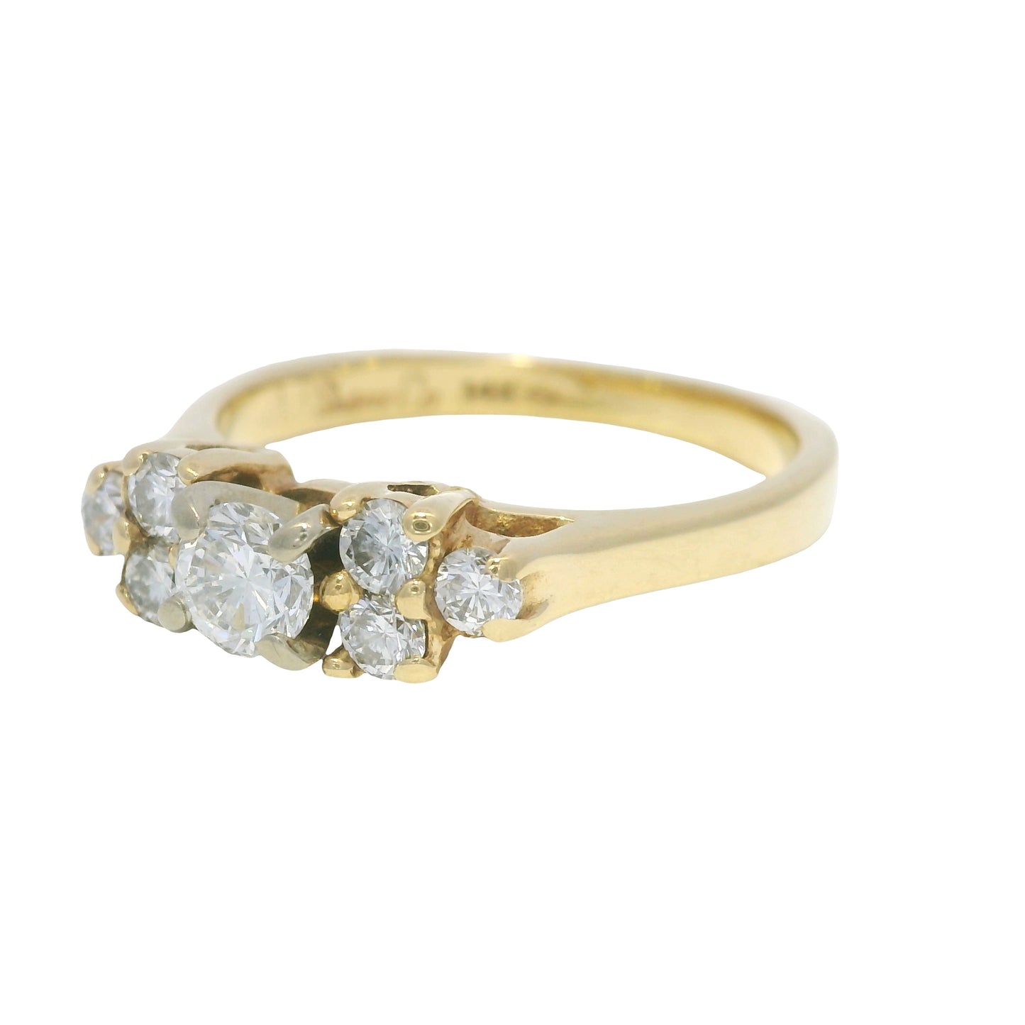 14K Yellow Gold Natural Round Brilliant Diamond 7 Stone Ring