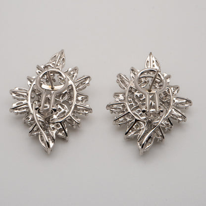 18K White Gold Natural 5.72 Carat Diamond Mosaic Set Statement Earrings