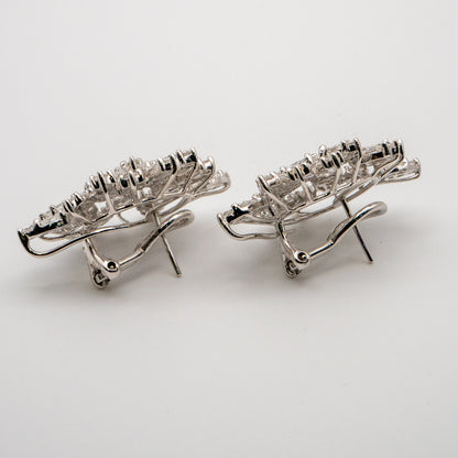 18K White Gold Natural 5.72 Carat Diamond Mosaic Set Statement Earrings