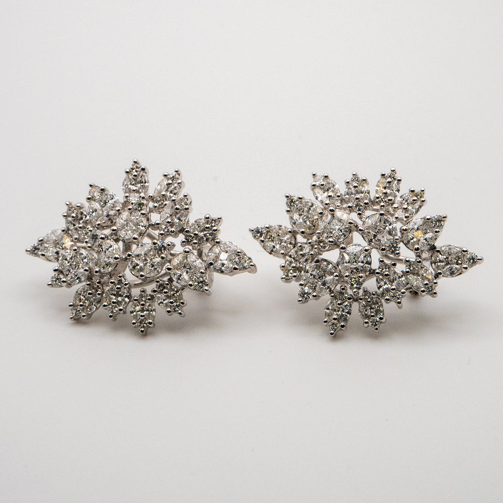 18K White Gold Natural 5.72 Carat Diamond Mosaic Set Statement Earrings