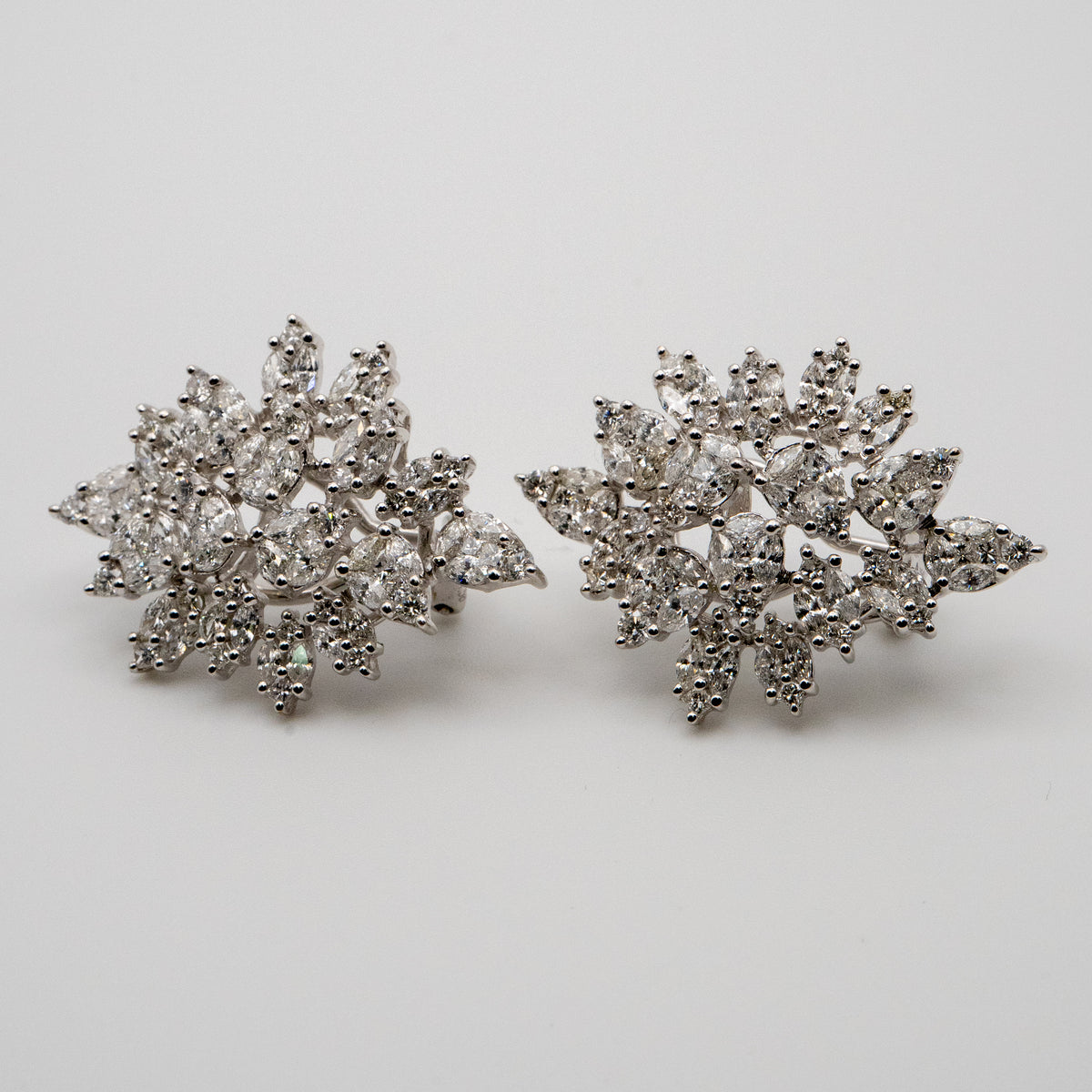 18K White Gold Natural 5.72 Carat Diamond Mosaic Set Statement Earrings