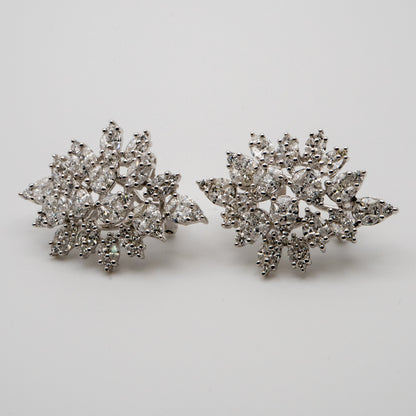 18K White Gold Natural 5.72 Carat Diamond Mosaic Set Statement Earrings