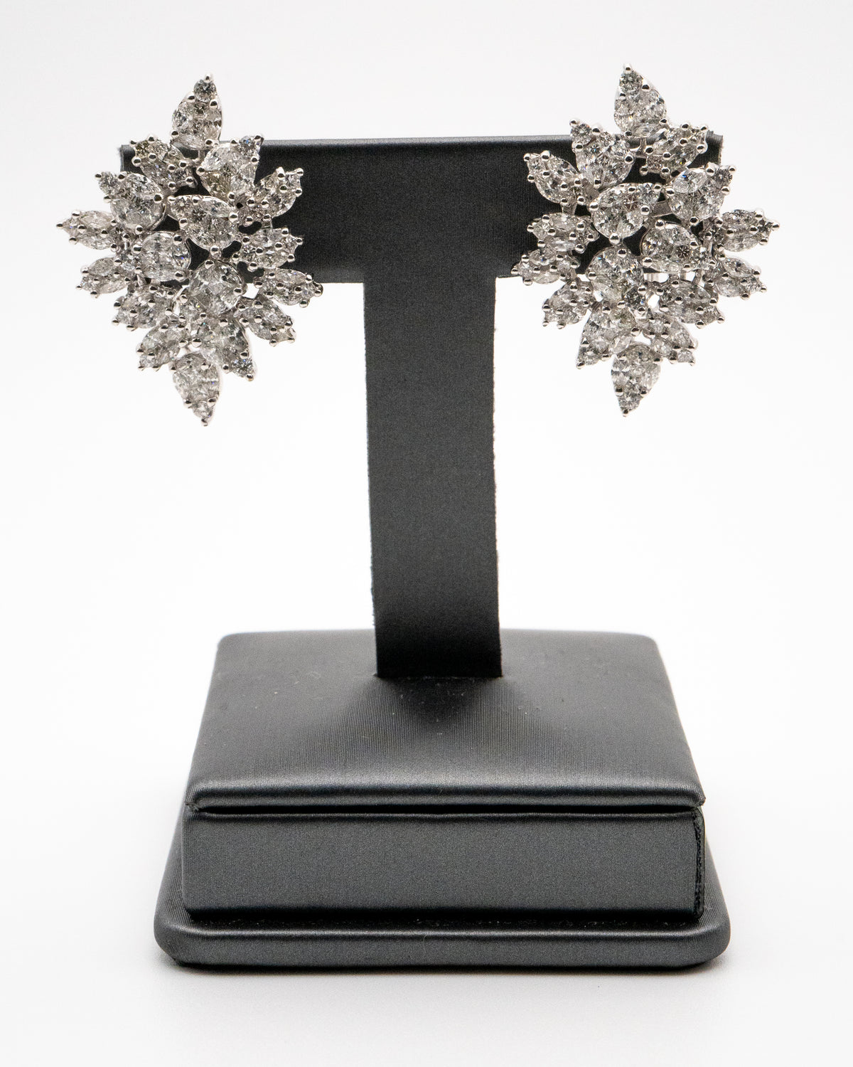 18K White Gold Natural 5.72 Carat Diamond Mosaic Set Statement Earrings