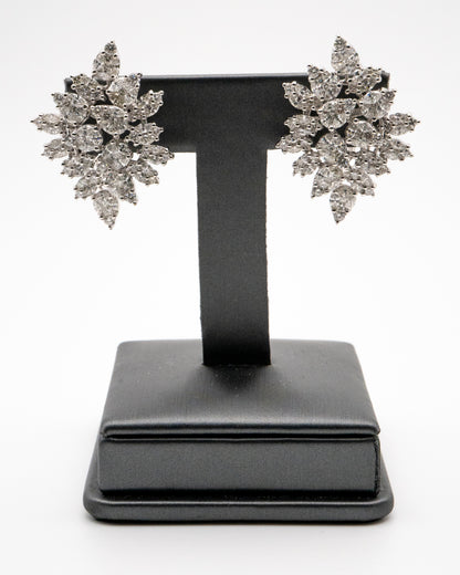 18K White Gold Natural 5.72 Carat Diamond Mosaic Set Statement Earrings