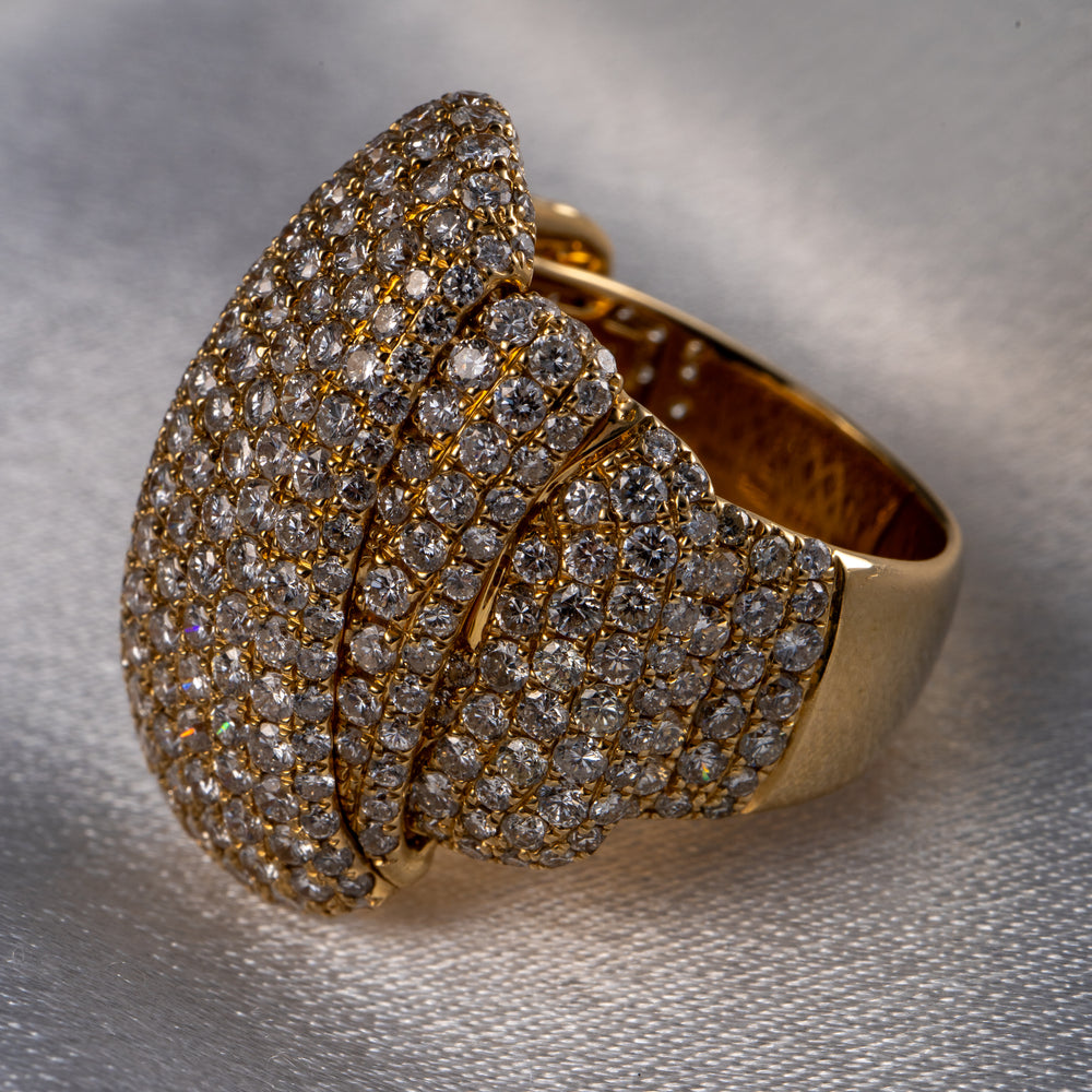 14k Yellow Gold Natural 8.5 Carat Diamond Pave Freeform Wide Ring — product photo 2