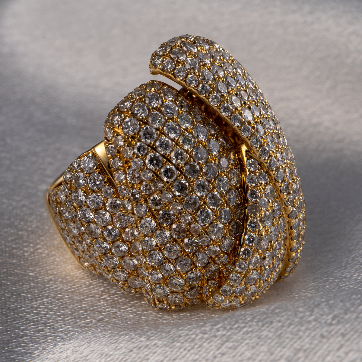 14k Yellow Gold Natural 8.5 Carat Diamond Pave Freeform Wide Ring — product photo 4