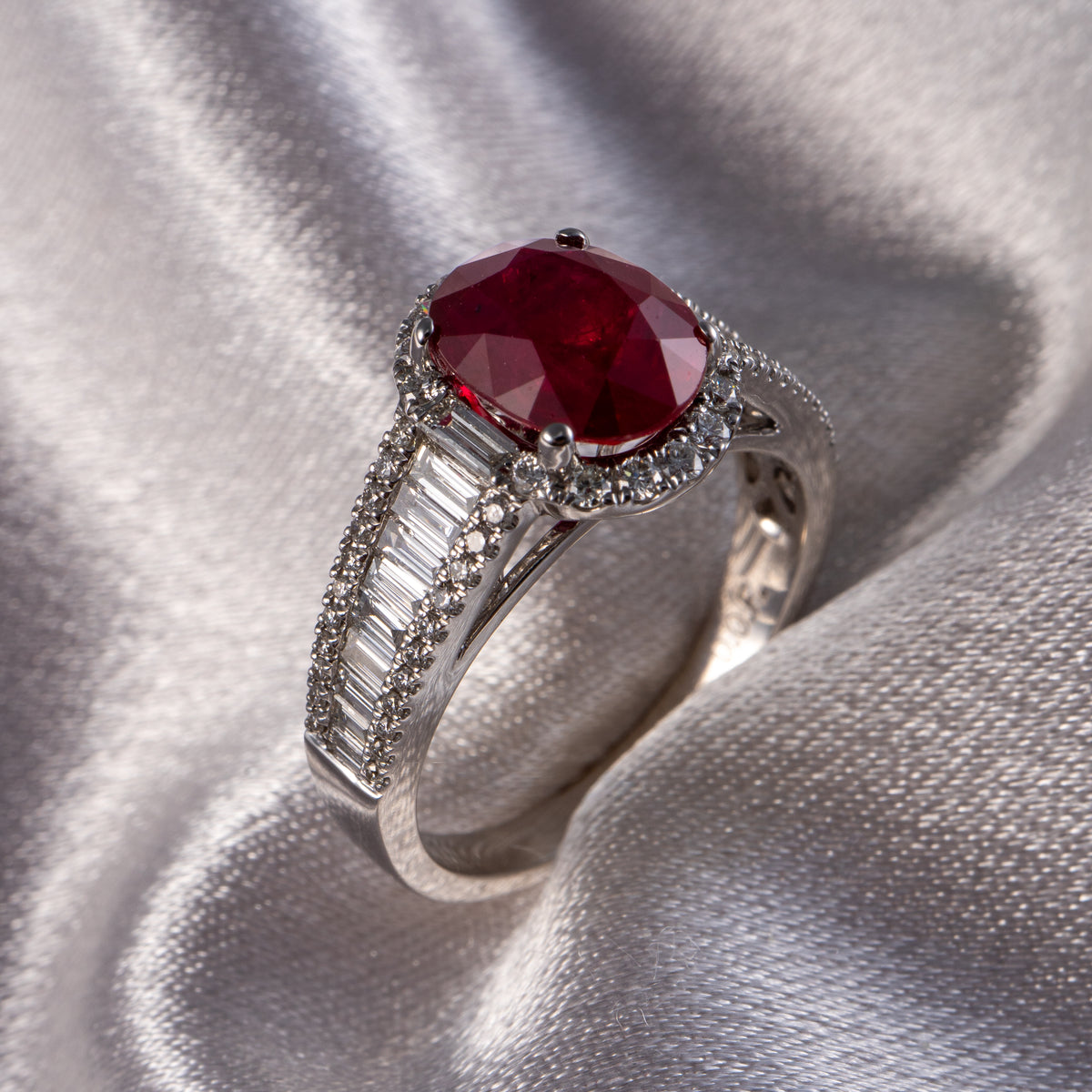 GIA 18K White Gold 2.45 Carat Mozambique Ruby & Natural Diamond Ring