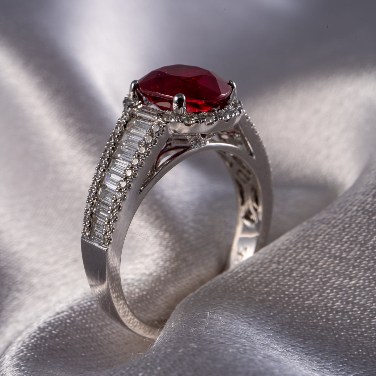 GIA 18K White Gold 2.45 Carat Mozambique Ruby & Natural Diamond Ring
