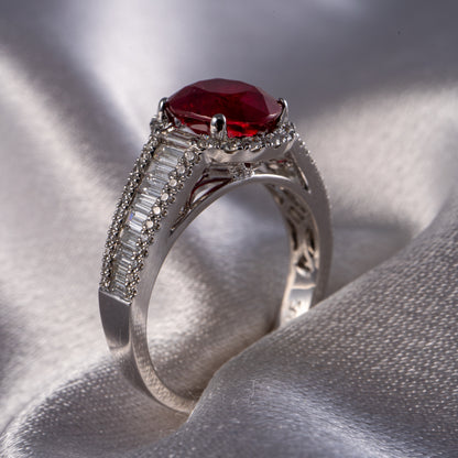 GIA 18K White Gold 2.45 Carat Mozambique Ruby & Natural Diamond Ring