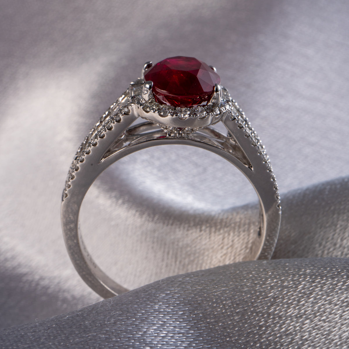 GIA 18K White Gold 2.45 Carat Mozambique Ruby & Natural Diamond Ring
