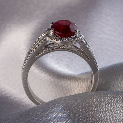 GIA 18K White Gold 2.45 Carat Mozambique Ruby & Natural Diamond Ring