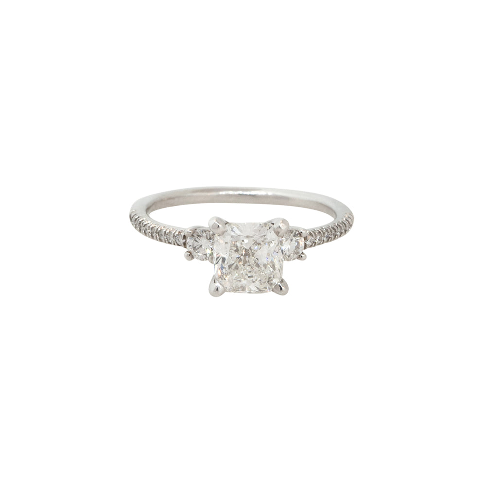 GIA Certified 14k White Gold 1.45ctw 3 Stone Cushion Diamond Engagement Ring