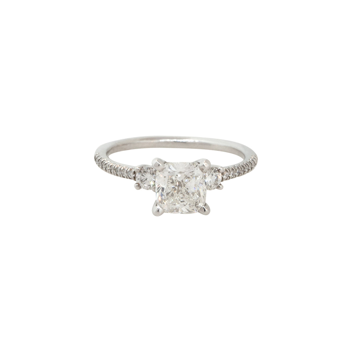 GIA Certified 14k White Gold 1.45ctw 3 Stone Cushion Diamond Engagement Ring